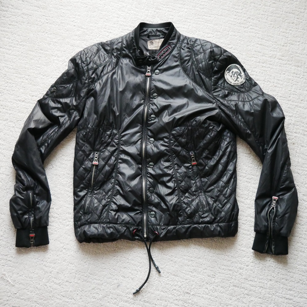 Diesel x Ducati Mens XL Black Quilted Nylon Biker Jacket Moto Puffer RN93243